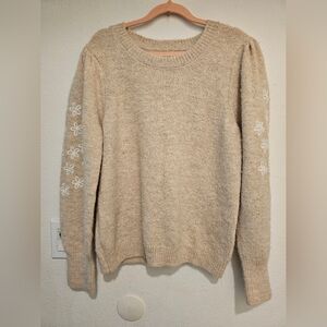 CeCe Beige Sweater with White Floral Details